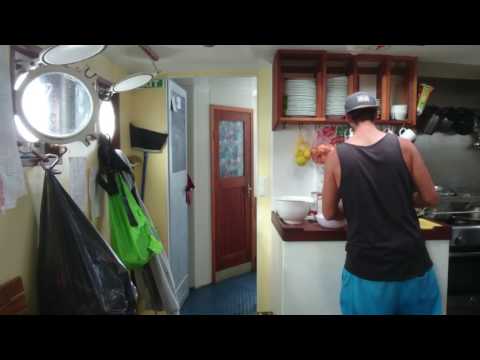 Cooking at rough sea on a sailing vessel