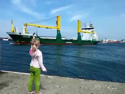 Girl honks at ship