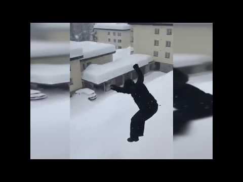 Fourth floor jump into the snow in Davos, Switzerland